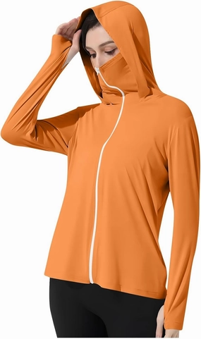 Womens UPF 50  Sun Protection Jackets with Mask UV Hoodie Lightweight Athletic Cycling Outfits Long Sleeve Hiking Shirt