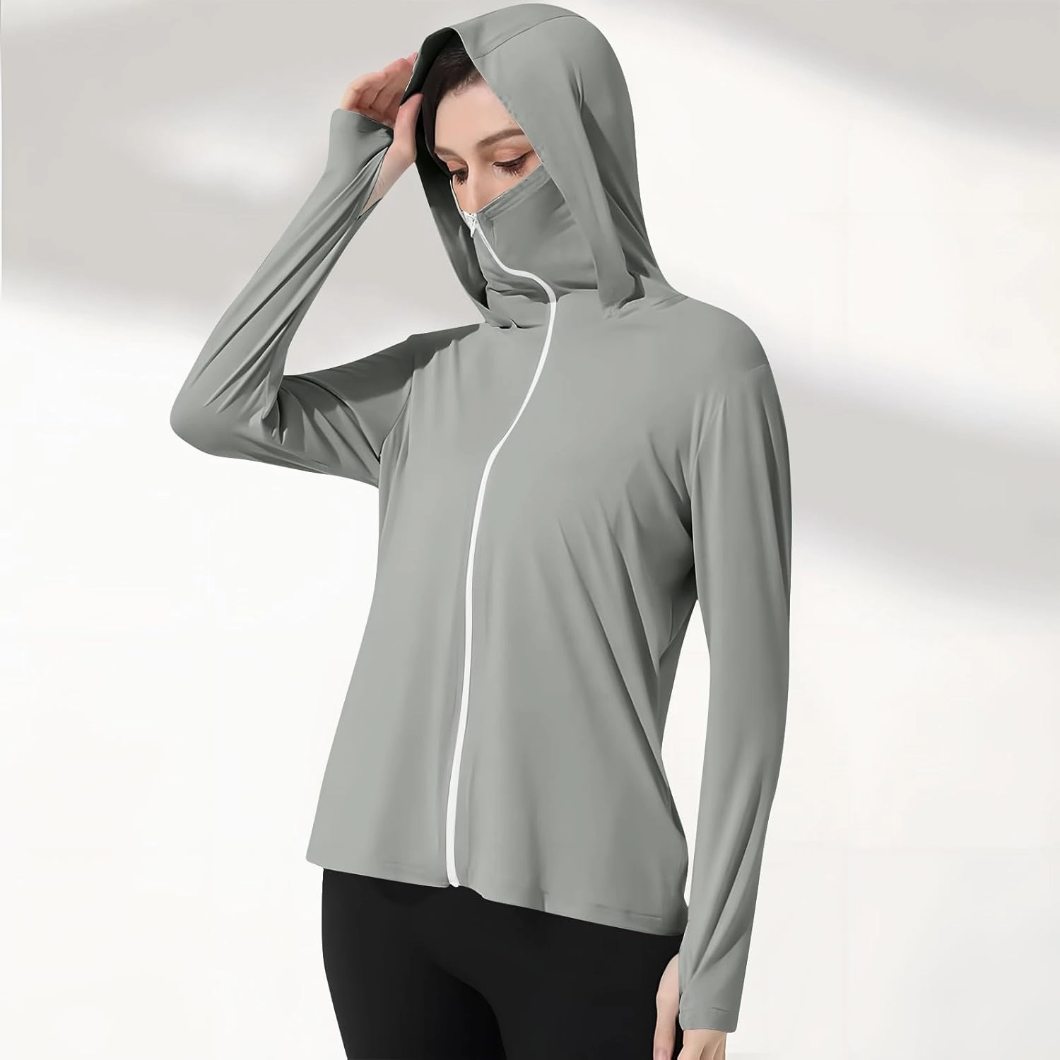Womens UPF 50  Sun Protection Jackets with Mask UV Hoodie Lightweight Athletic Cycling Outfits Long Sleeve Hiking Shirt