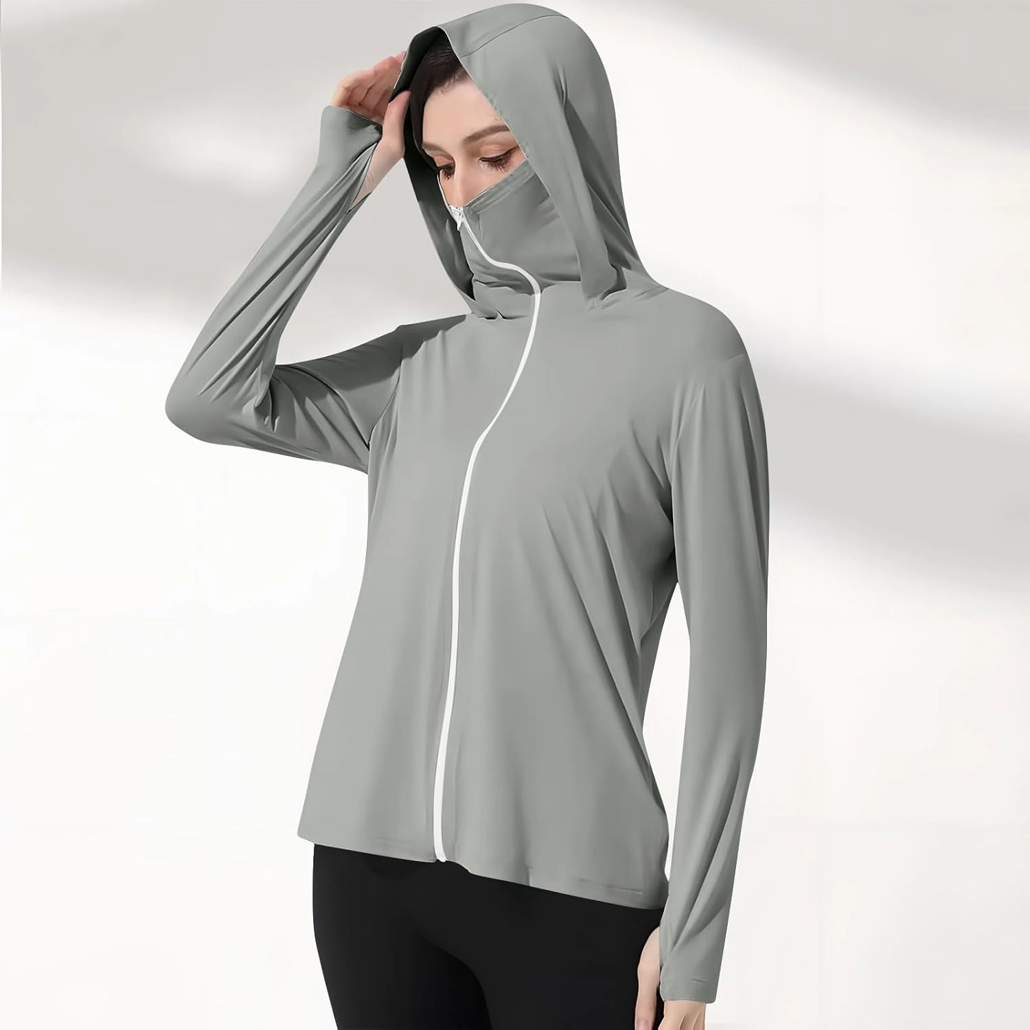 Womens UV Protrction Shirts UPF 50  with Mask Long Sleeve Rash Guard Outfit Running Outdoor Swimming Quick Dry Hoodie