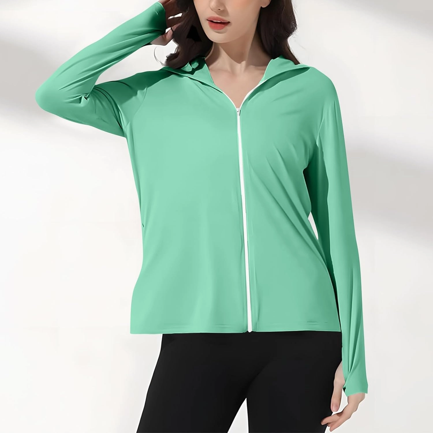 Womens UV Protrction Shirts UPF 50  with Mask Long Sleeve Rash Guard Outfit Running Outdoor Swimming Quick Dry Hoodie