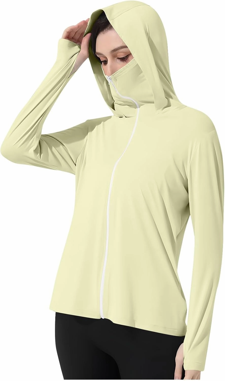 Womens UV Protrction Shirts UPF 50  with Mask Long Sleeve Rash Guard Outfit Running Outdoor Swimming Quick Dry Hoodie