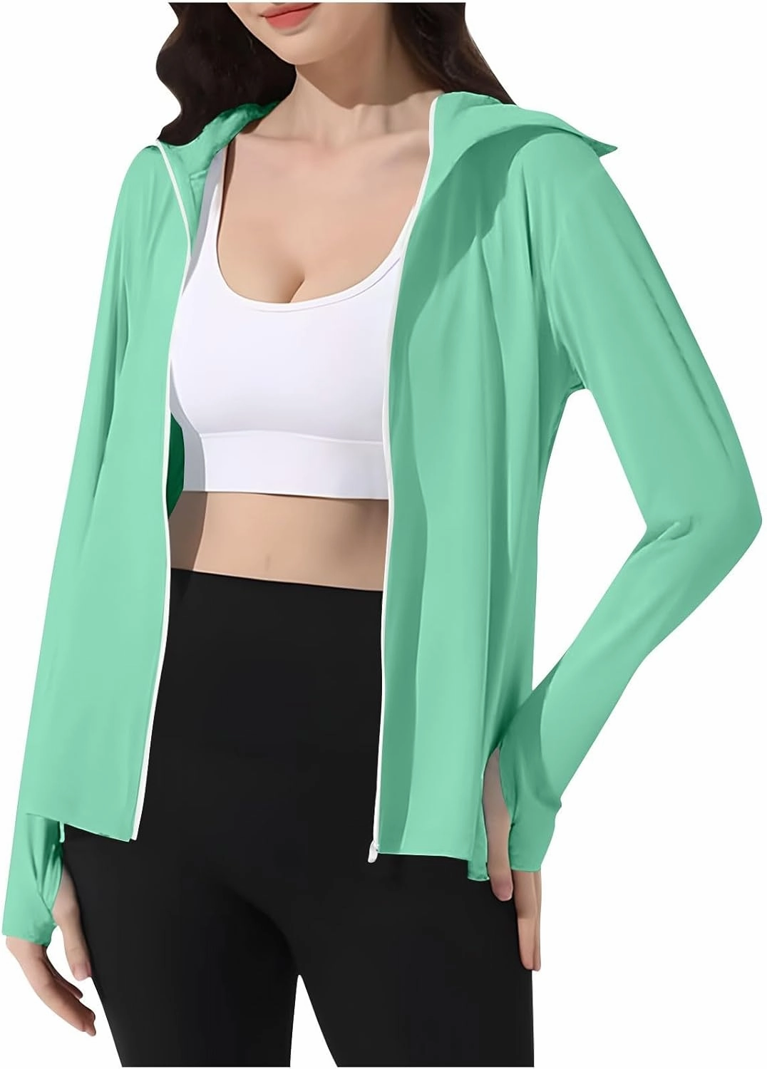 Womens UV Protrction Shirts UPF 50  with Mask Long Sleeve Rash Guard Outfit Running Outdoor Swimming Quick Dry Hoodie