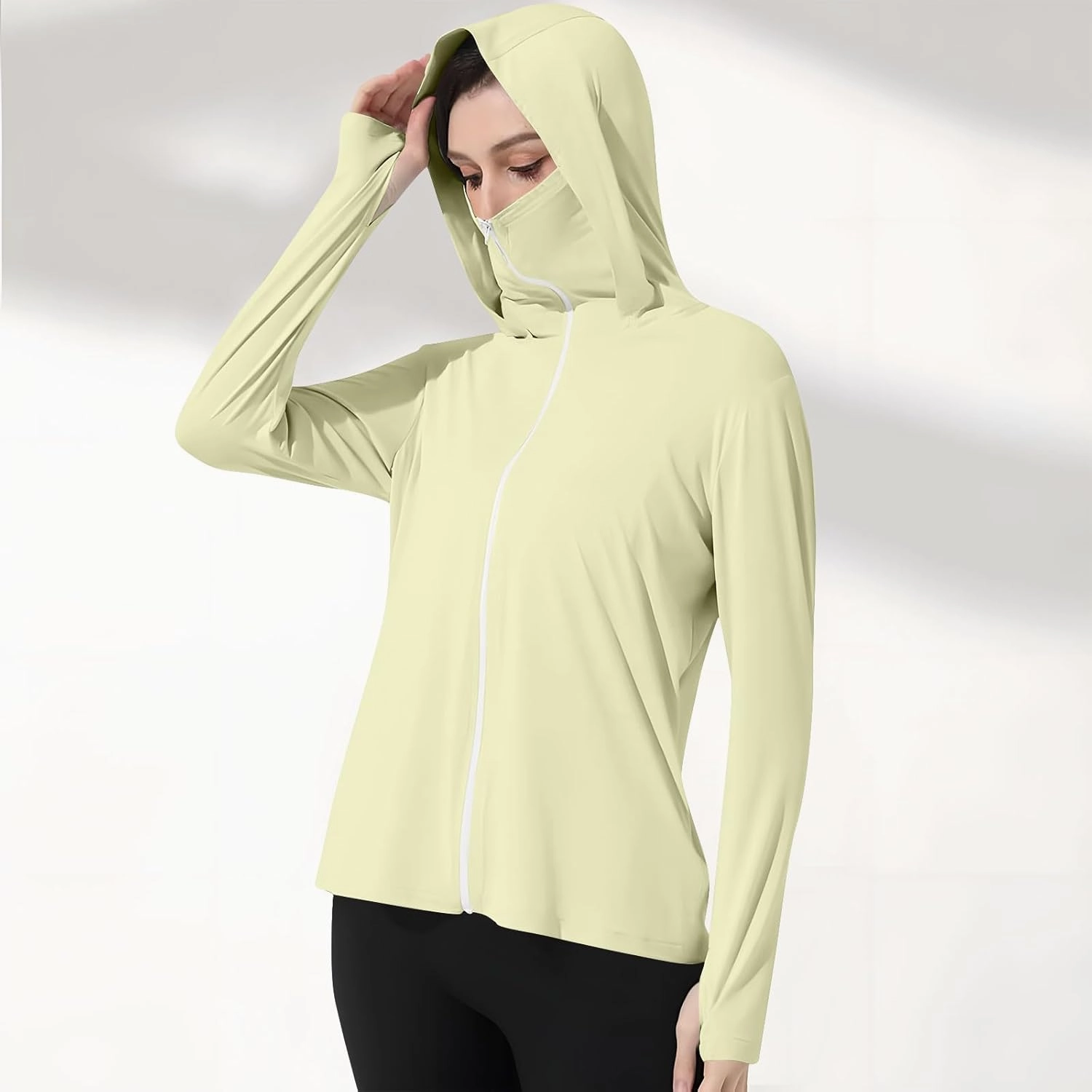 Womens UV Protrction Shirts UPF 50  with Mask Long Sleeve Rash Guard Outfit Running Outdoor Swimming Quick Dry Hoodie