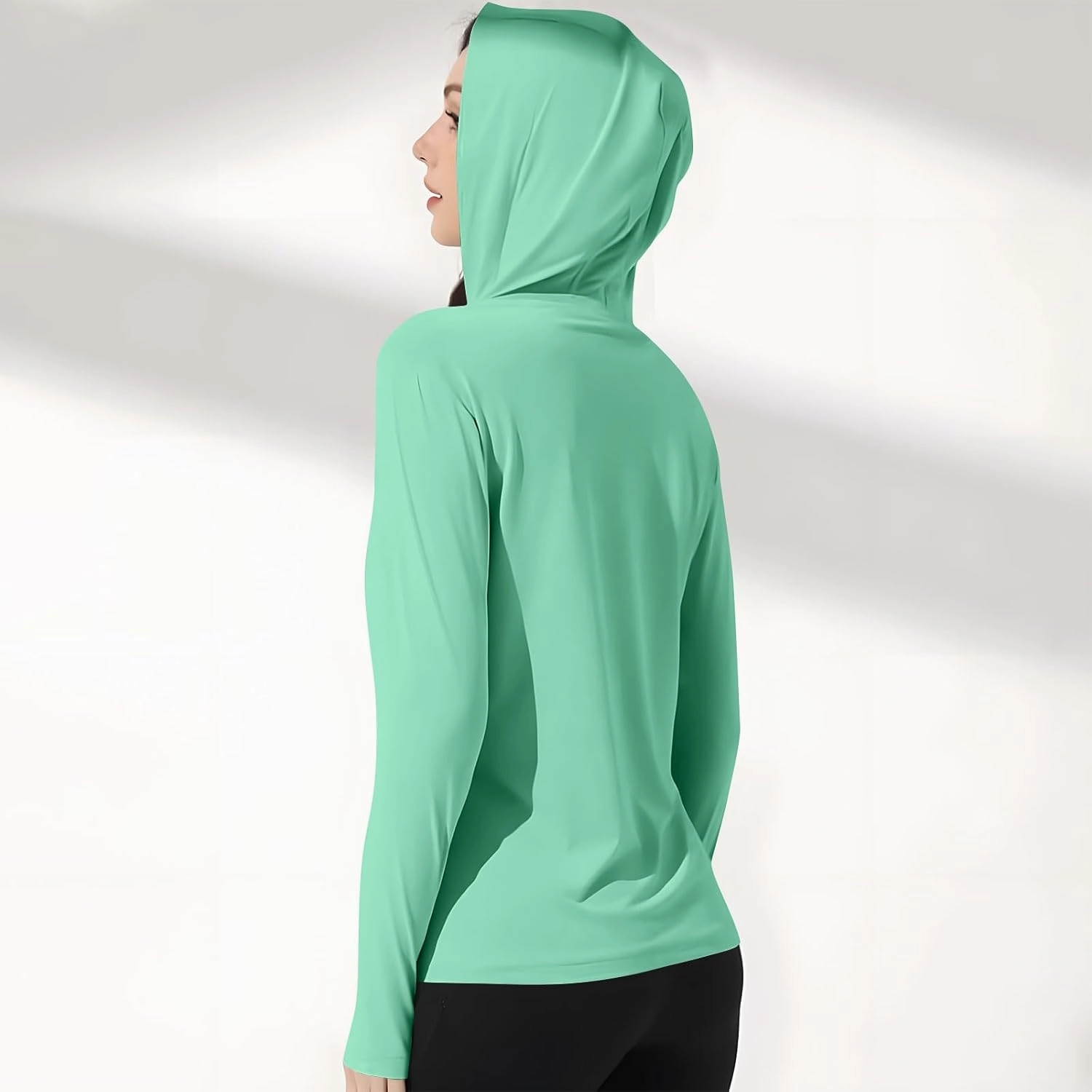 Womens UV Protrction Shirts UPF 50  with Mask Long Sleeve Rash Guard Outfit Running Outdoor Swimming Quick Dry Hoodie