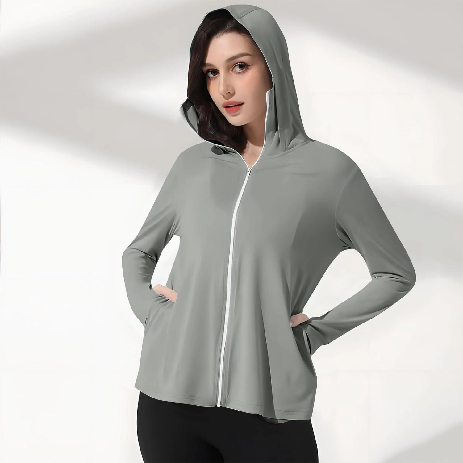 Womens UV Protrction Shirts UPF 50  with Mask Long Sleeve Rash Guard Outfit Running Outdoor Swimming Quick Dry Hoodie