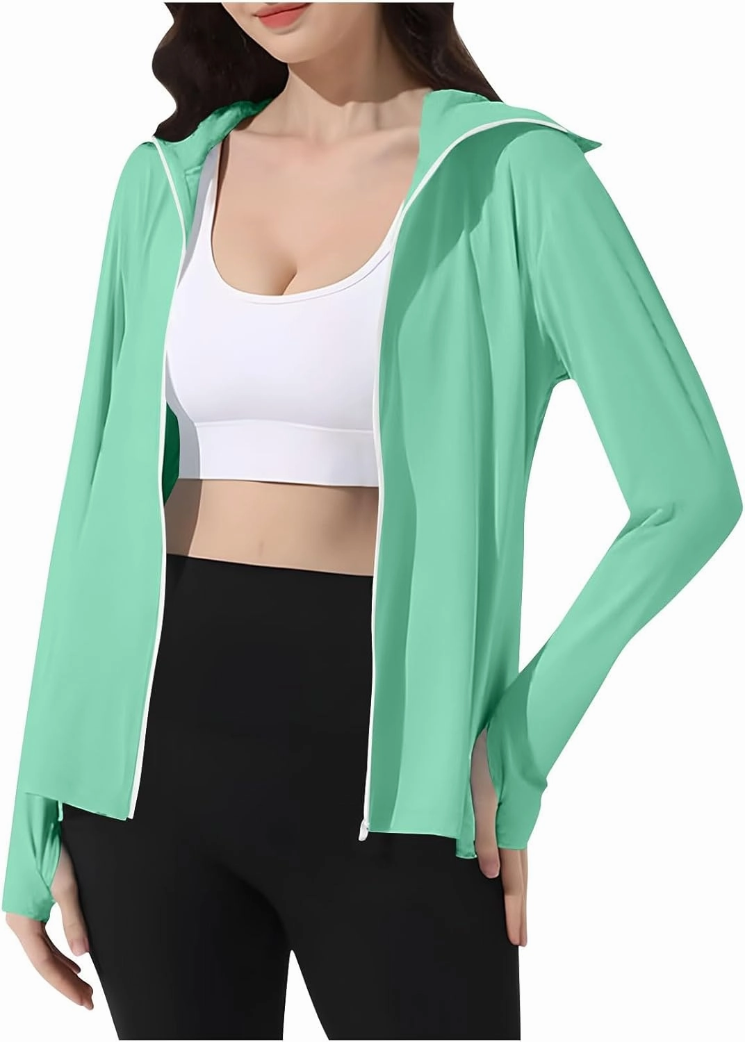 Womens UV Protrction Shirts UPF 50  with Mask Long Sleeve Rash Guard Outfit Running Outdoor Swimming Quick Dry Hoodie