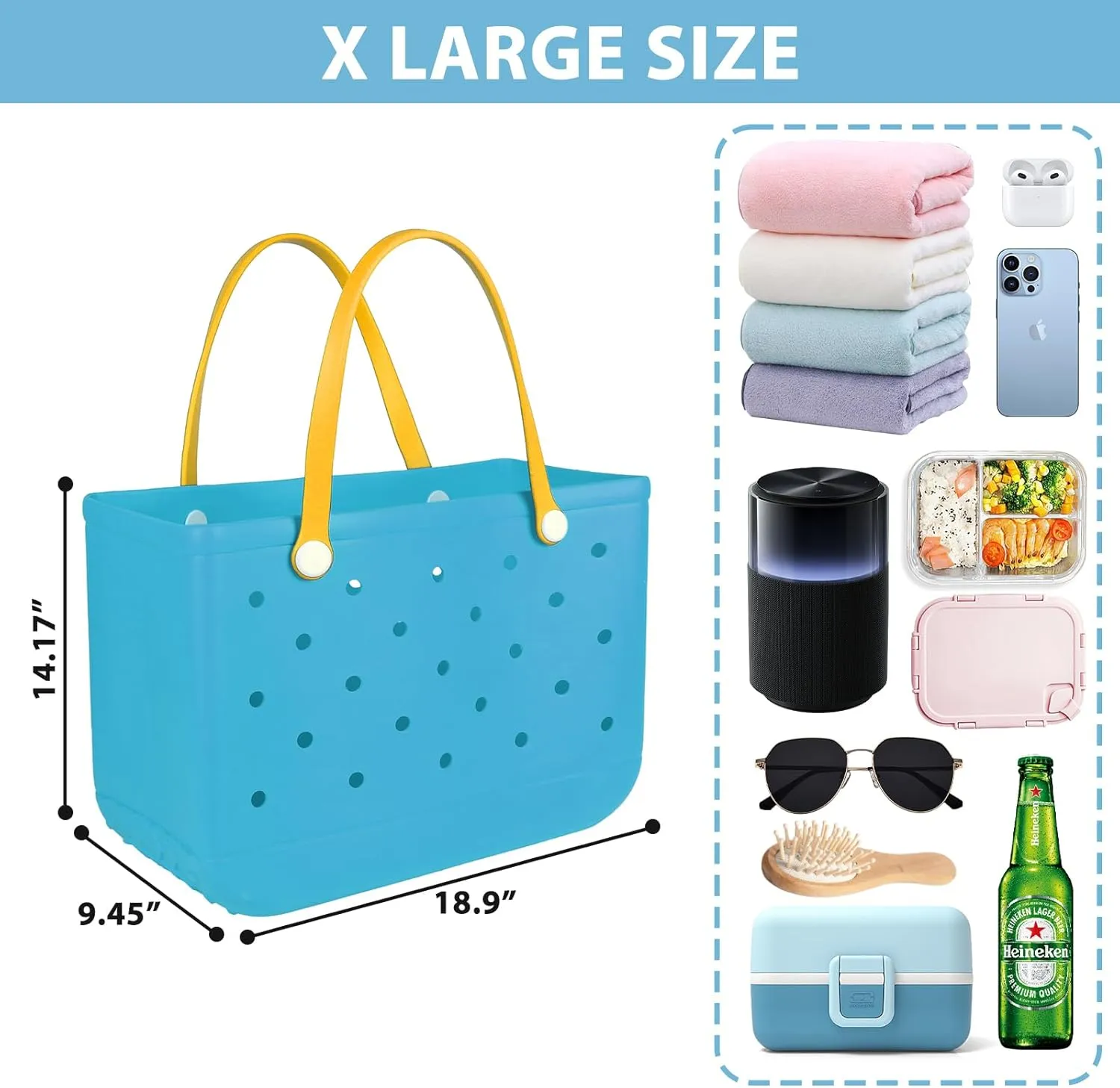 X-Large Rubber Beach Bag for Men & Women, Large Capacity Travel Bag Tote Bag for the Beach Boat Pool