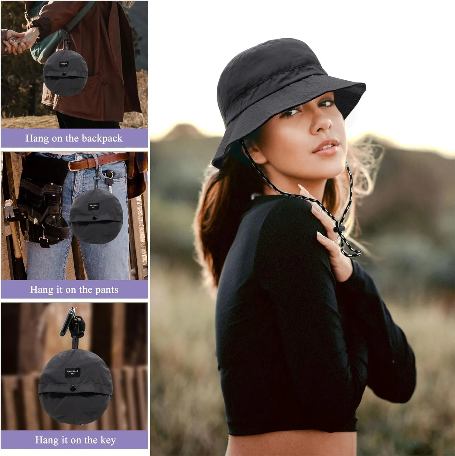 YAMEIZE Waterproof Bucket Hat with String - Packable Safari Hat Women Men UV Protection Summer Fishing Hat Beach Walking
