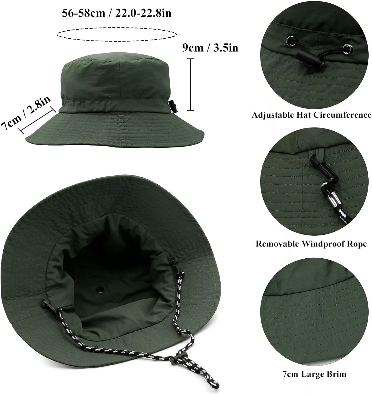 YAMEIZE Waterproof Bucket Hat with String - Packable Safari Hat Women Men UV Protection Summer Fishing Hat Beach Walking