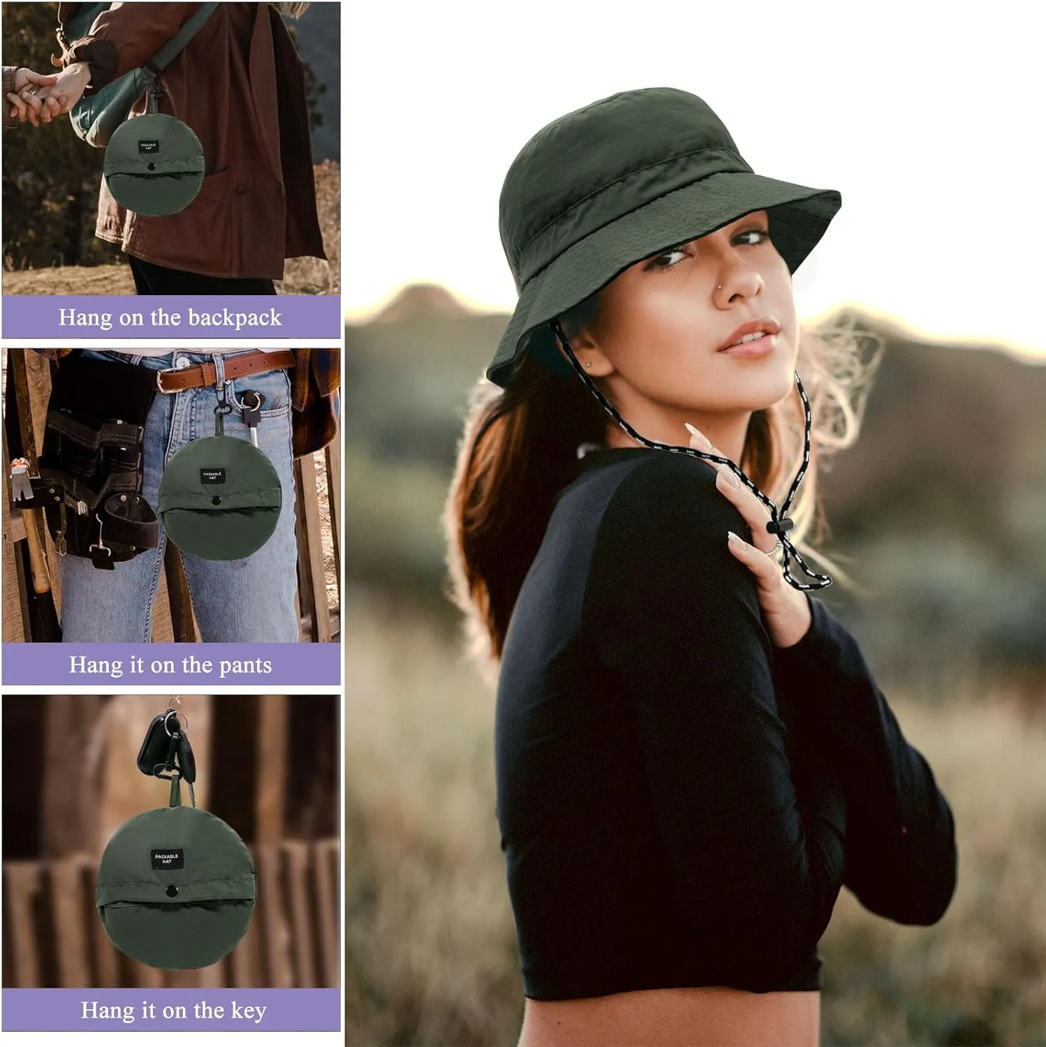 YAMEIZE Waterproof Bucket Hat with String - Packable Safari Hat Women Men UV Protection Summer Fishing Hat Beach Walking