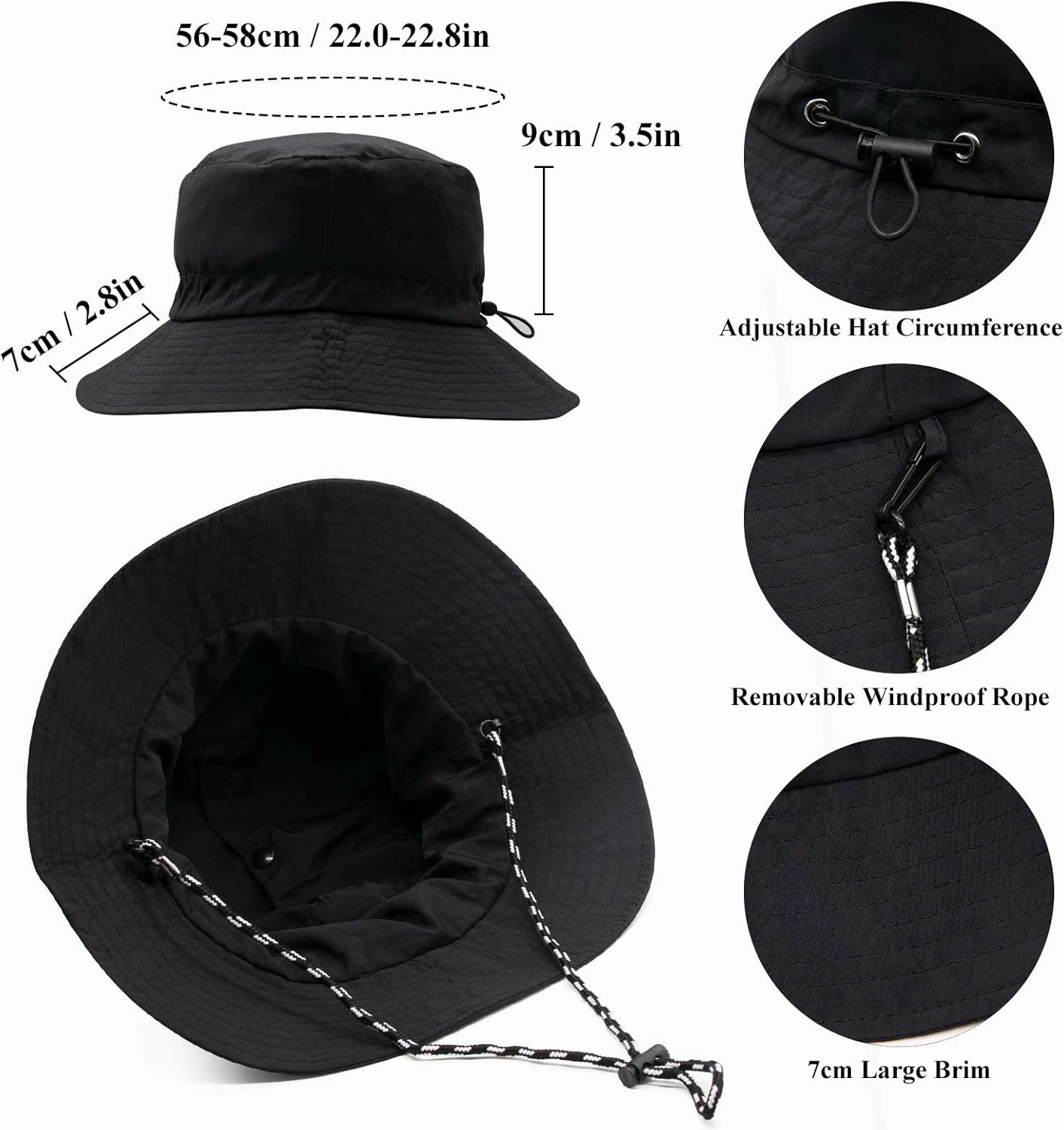 YAMEIZE Waterproof Bucket Hat with String - Packable Safari Hat Women Men UV Protection Summer Fishing Hat Beach Walking