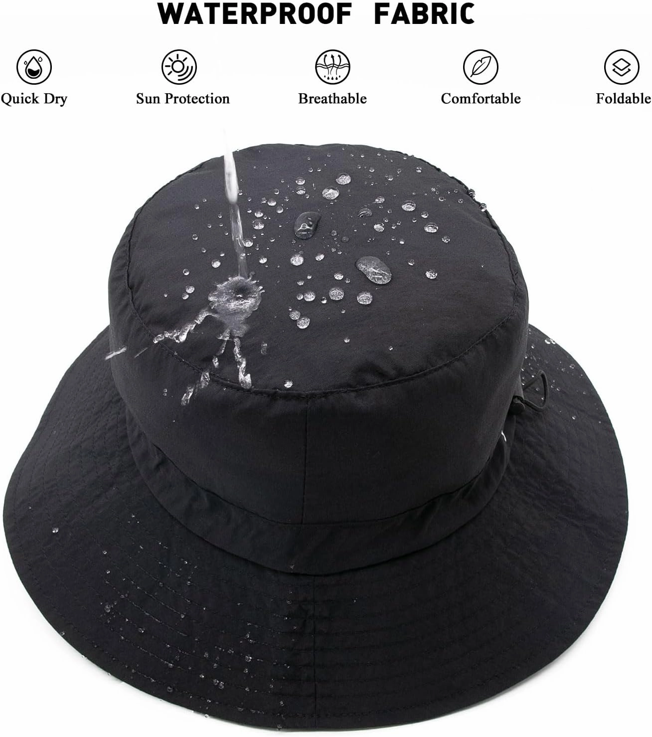 YAMEIZE Waterproof Bucket Hat with String - Packable Safari Hat Women Men UV Protection Summer Fishing Hat Beach Walking