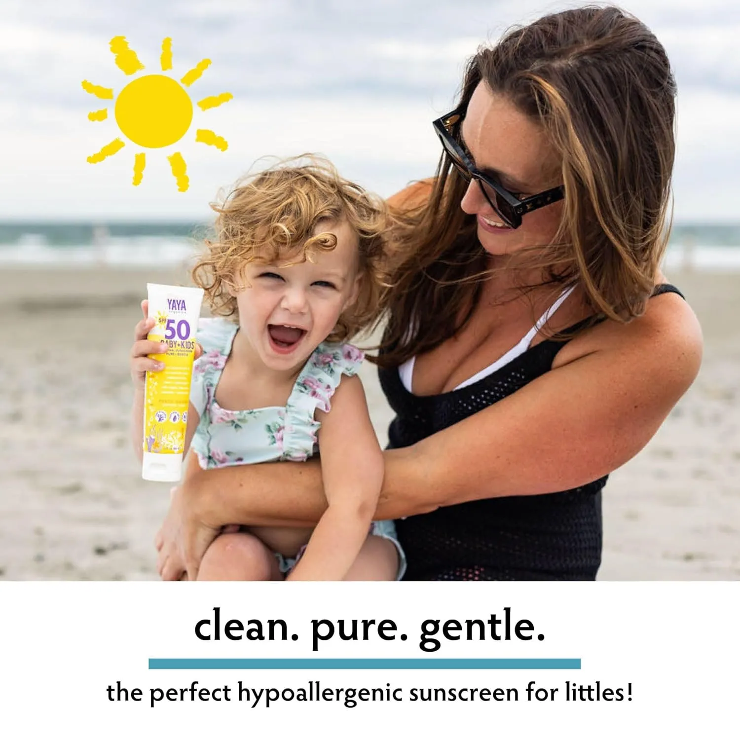 YAYA ORGANICS Baby   Kids Mineral Sunscreen with Free Sponge Applicators, SPF 50, Reef-Friendly, Non-Nano Zinc Oxide, Hypoallergenic, 3 oz, 2-pack