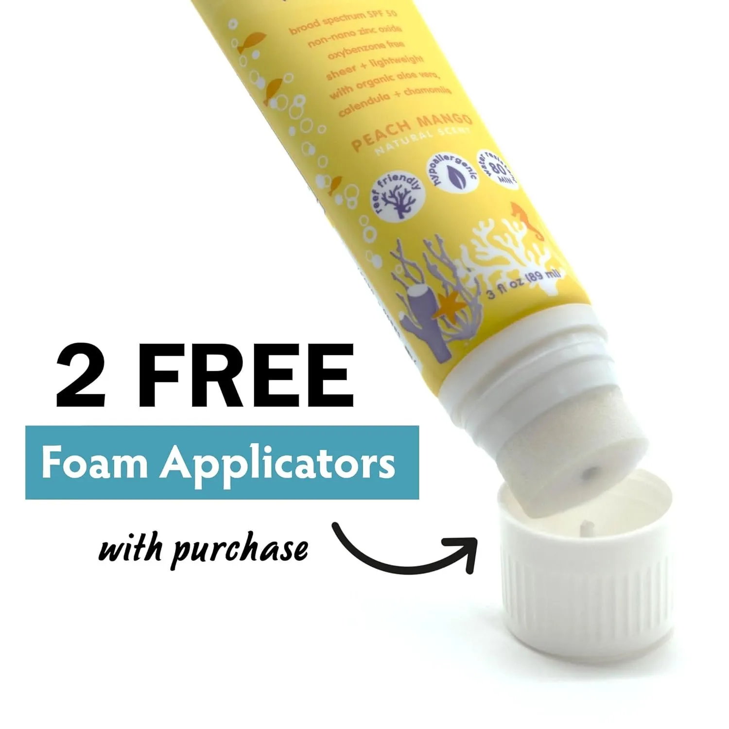 YAYA ORGANICS Baby   Kids Mineral Sunscreen with Free Sponge Applicators, SPF 50, Reef-Friendly, Non-Nano Zinc Oxide, Hypoallergenic, 3 oz, 2-pack