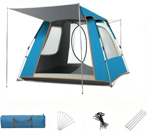 YUEWO Large Family Tent with Porch for Camping, Pop Up Dome Tent, Camping Backpacking Tent with Mesh Windows, Zipped Doors, Lamp Hook & Portable Carry Bag, Waterproof Tent for Travel,Hiking