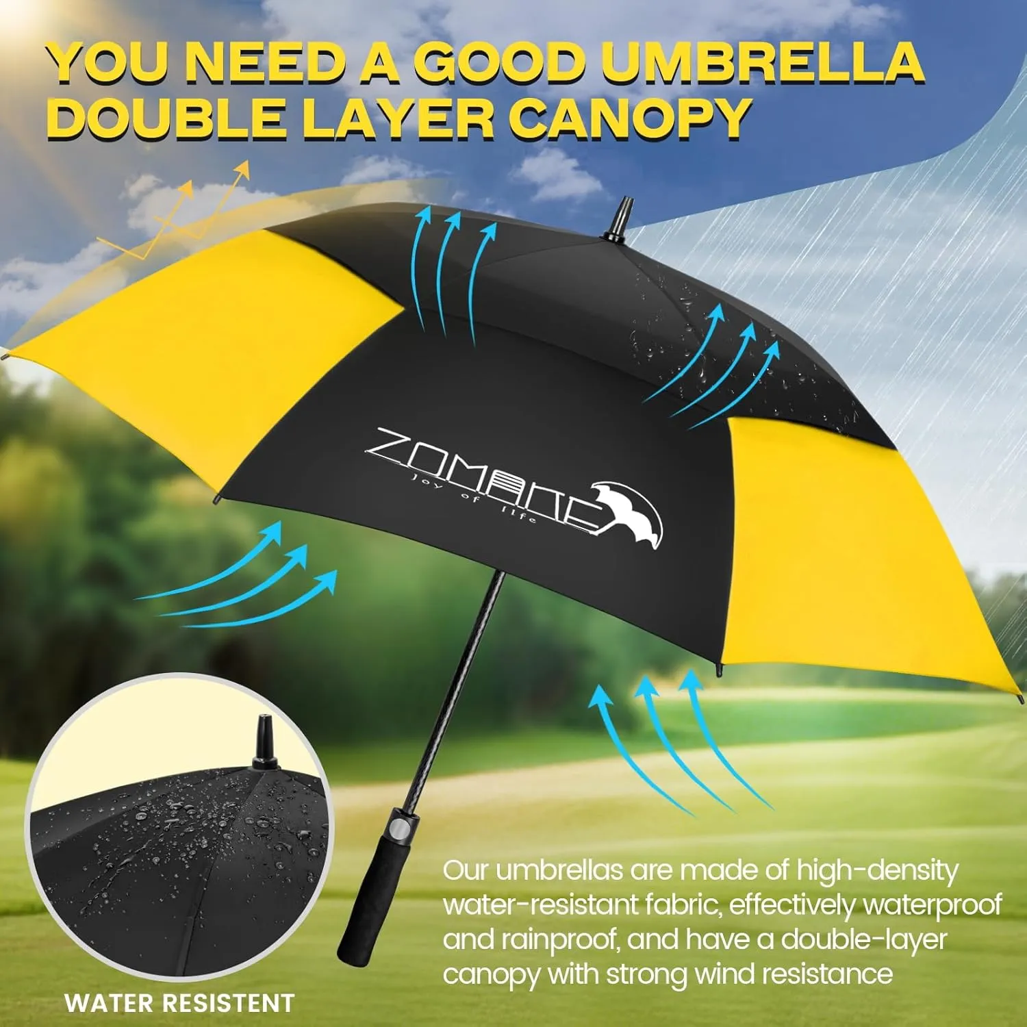 ZOMAKE 62/68 Inch Golf Umbrella Extra Large Oversized Umbrella Windproof Automatic Open with Double Canopy Vented for Rain