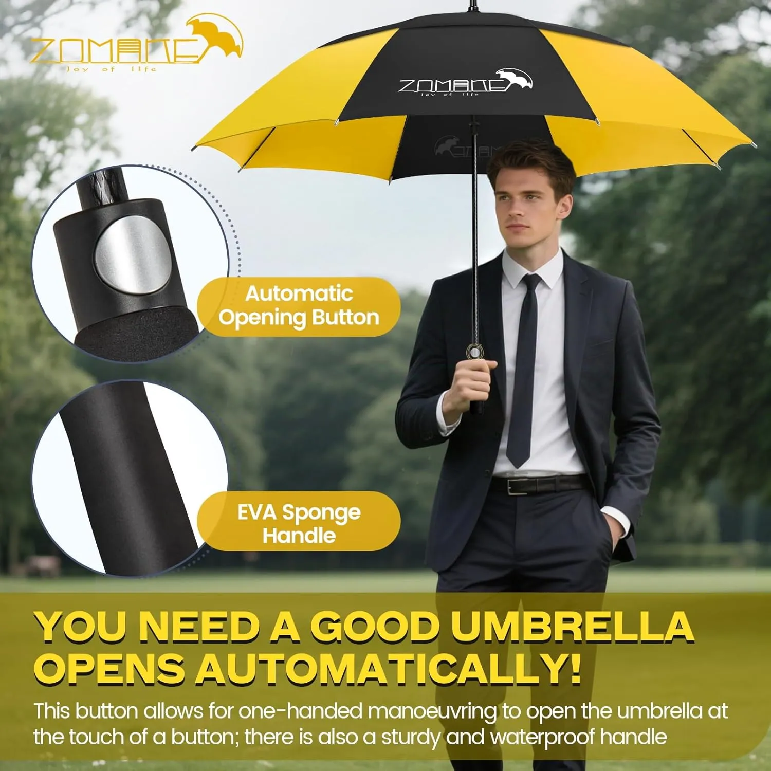 ZOMAKE 62/68 Inch Golf Umbrella Extra Large Oversized Umbrella Windproof Automatic Open with Double Canopy Vented for Rain