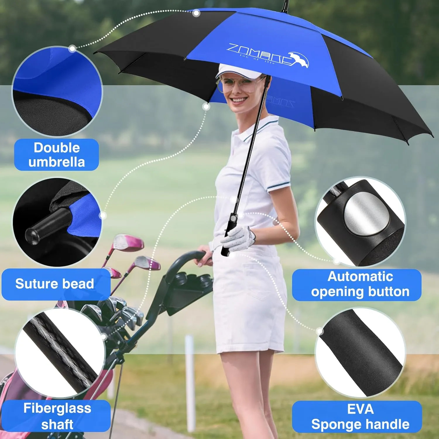 ZOMAKE 62/68 Inch Golf Umbrella Large Oversized Golf Stick Umbrella Windproof Automatic Open with Double Canopy Vented Waterproof for Rain