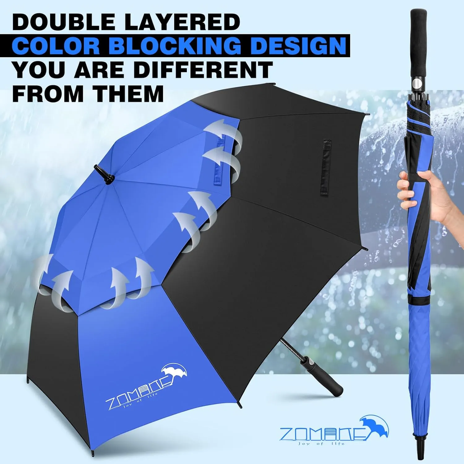 ZOMAKE 62/68 Inch Golf Umbrella Large Oversized Golf Stick Umbrella Windproof Automatic Open with Double Canopy Vented Waterproof for Rain