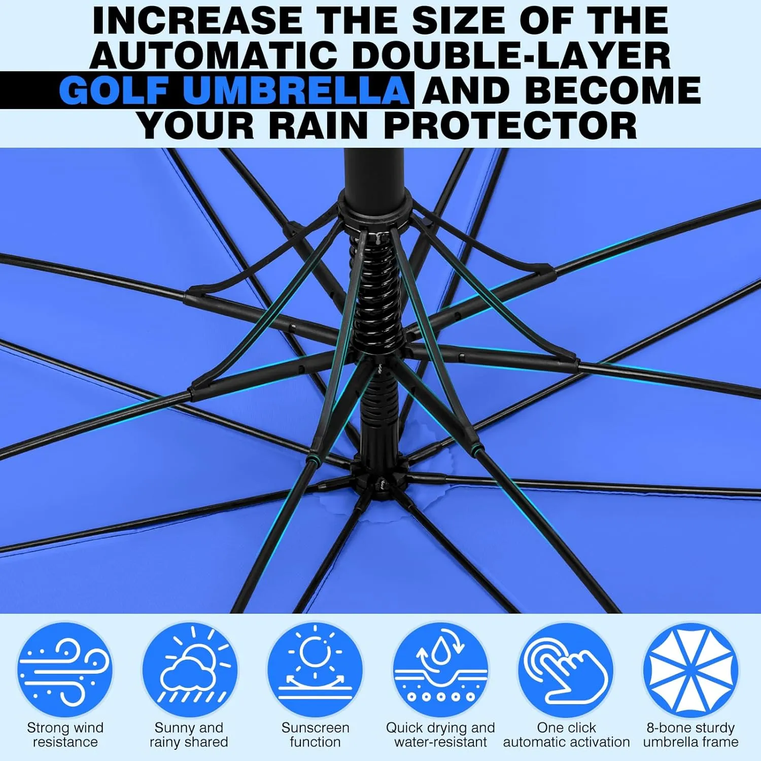ZOMAKE 62/68 Inch Golf Umbrella Large Oversized Golf Stick Umbrella Windproof Automatic Open with Double Canopy Vented Waterproof for Rain