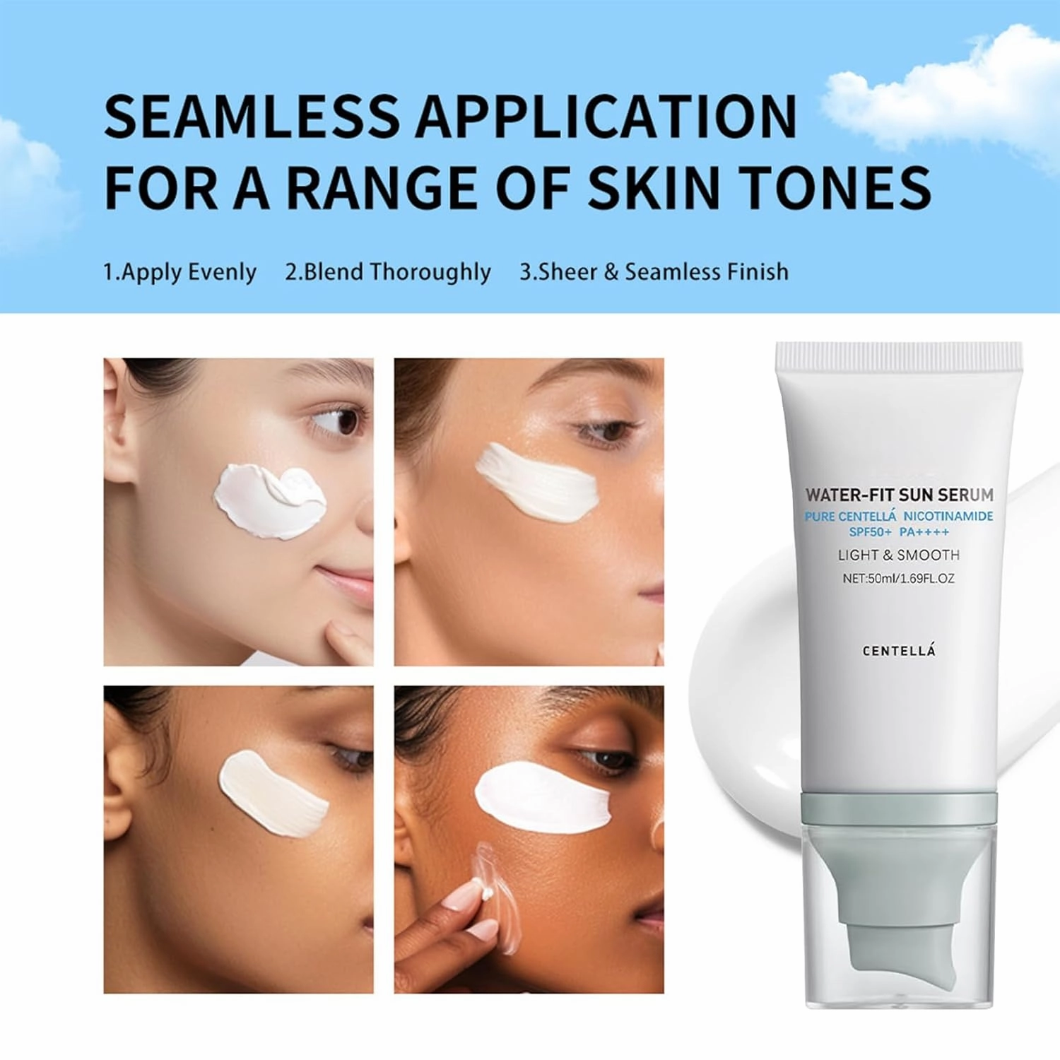 𝐶𝑒𝑛𝑡𝑒𝑙𝑙á Sunscreen SPF 50, Face Sun Screen Long-Lasting, Cen-tella Madagascar Sunscreen, Korean Skincare (Blue 2)